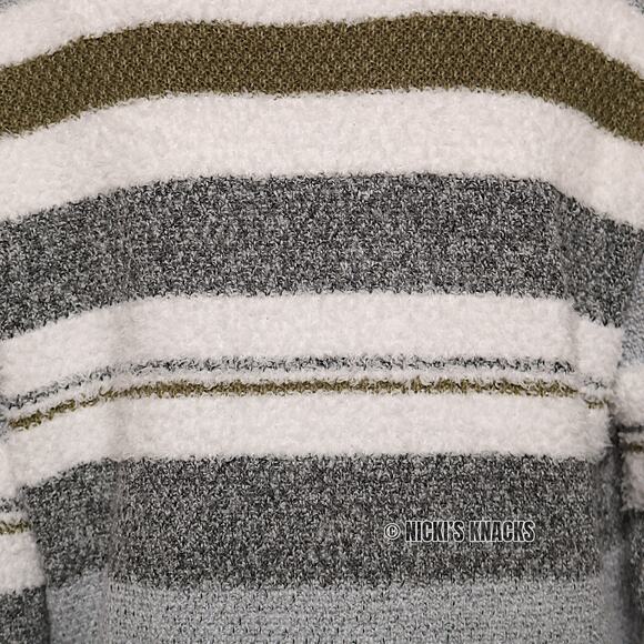 Stitch Fix Fuzzy Cardigan Sweater Green Gray White Striped Open Front Size XS - Picture 7 of 12